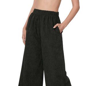 CORDUROY WIDE LEG PANTS WITH POCKETS